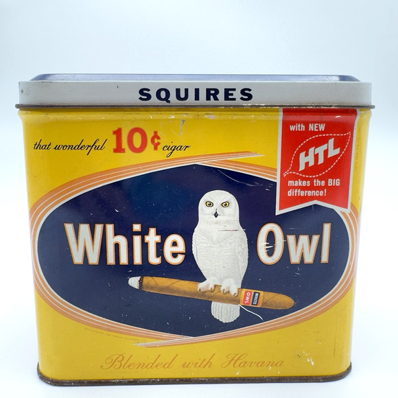 Vintage WHITE OWL SQUIRES Havana Cigars 10¢ Cent Cigar Tobacco Tin Empty Prop - Picture 3 of 16